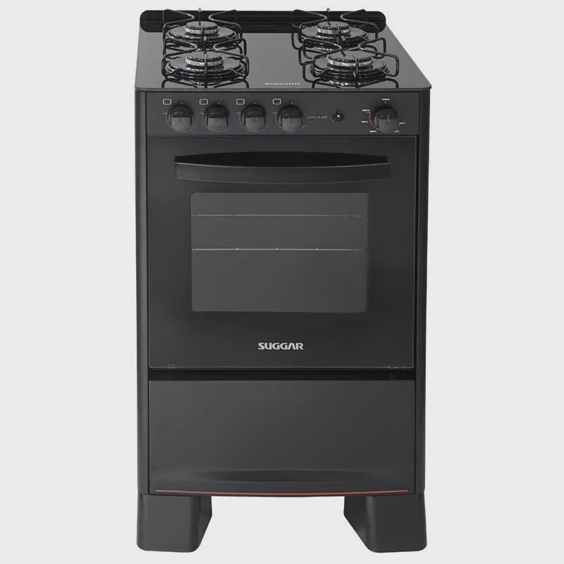 Fogão 4 Bocas Suggar Cook Glass Mesa de Vidro Preto Bivolt - Fgvcg410pt