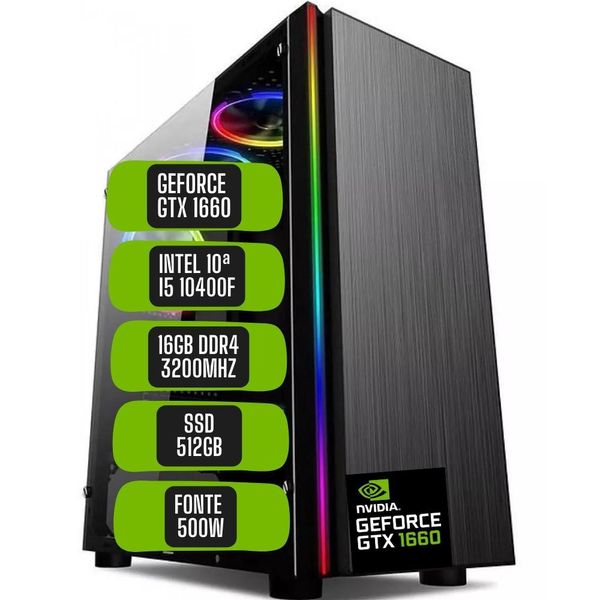 Pc Gamer Skill Win Intel 10ª Geração Core i5 10400F 16GB DDR4 Placa de vídeo Geforce gtx 1660 Ti 6GB ssd 512GB STL-032