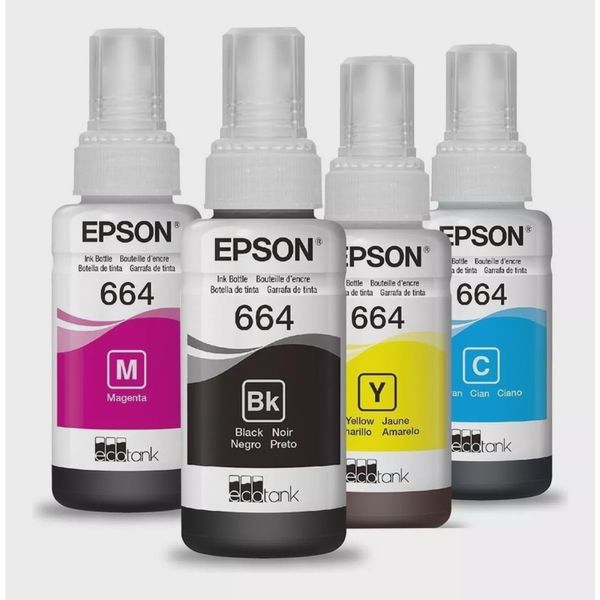 Kit 4 refil T664 black + cyan + yellom + magenta