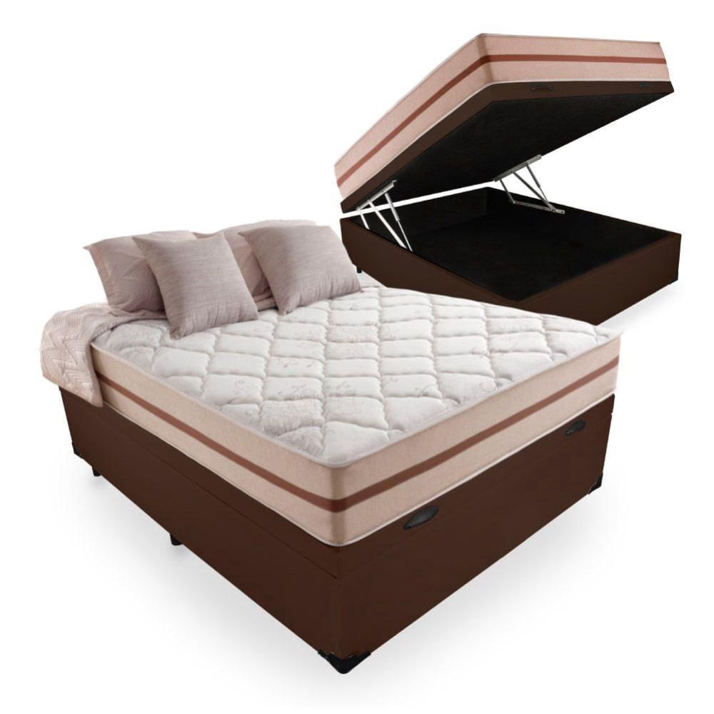 Conjunto Cama Box com Baú Viúva e Colchão Molas Ensacadas Anjos Classic Sintético