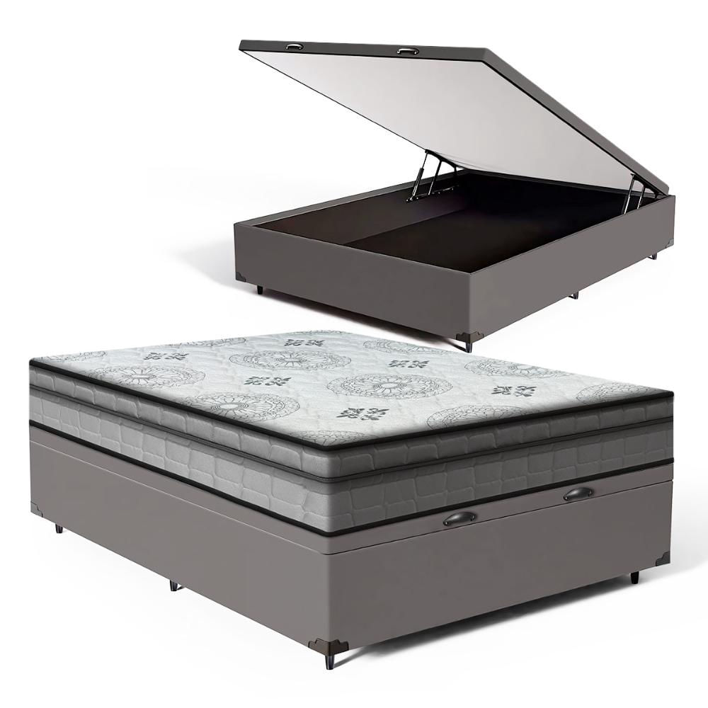 Cama Box Baú com Colchão Espuma D33 Pillow In Anjos Ortosleep Casal 138x188x60cm