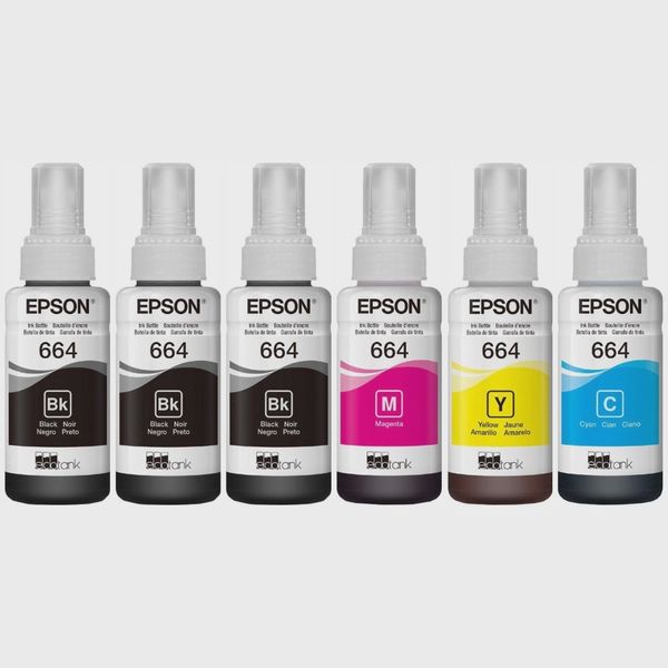 Kit 6 Tintas Original 664 para: L120 L1300 L395 L396 L355 L555 L365 L355 Original- Combo economico 6 unidades