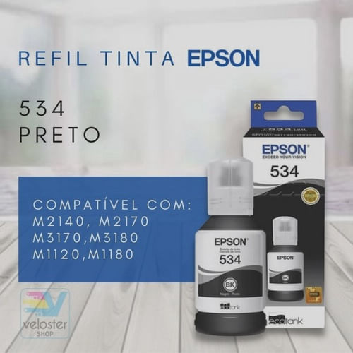 Kit com 3 unidades Refil Tinta Epson 534 Preta M2120 M2140 M2170 M3170 M3180