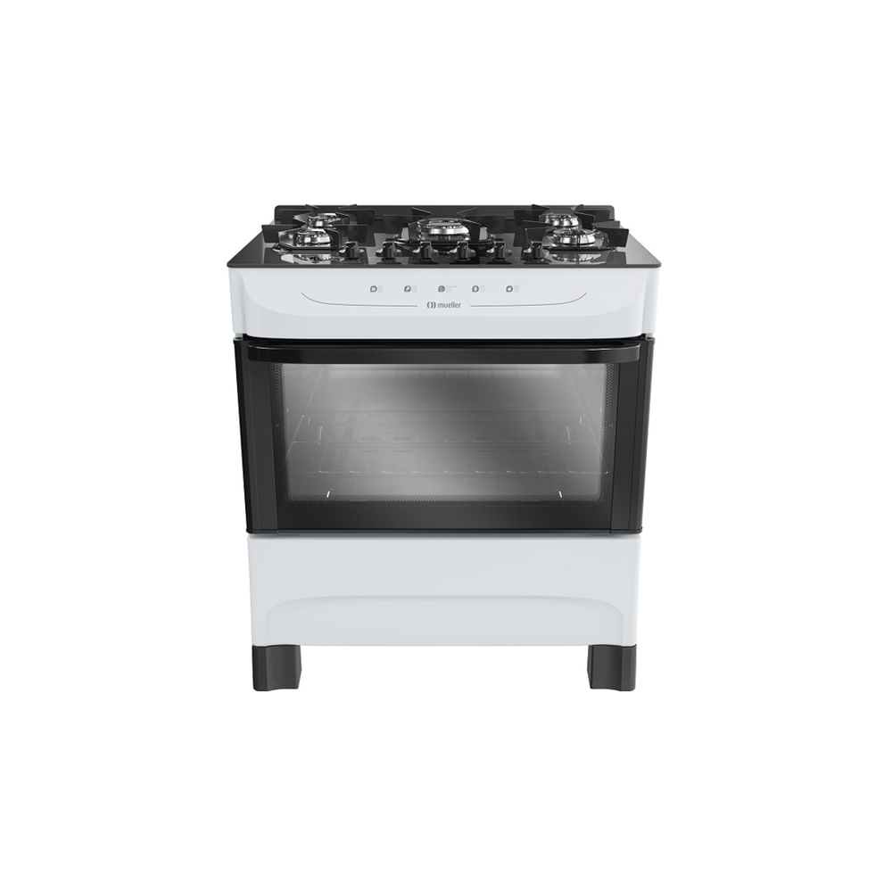 Fogão Mueller 5 Bocas Com Mesa De Vidro Branco MFV5BB - Bivolt
