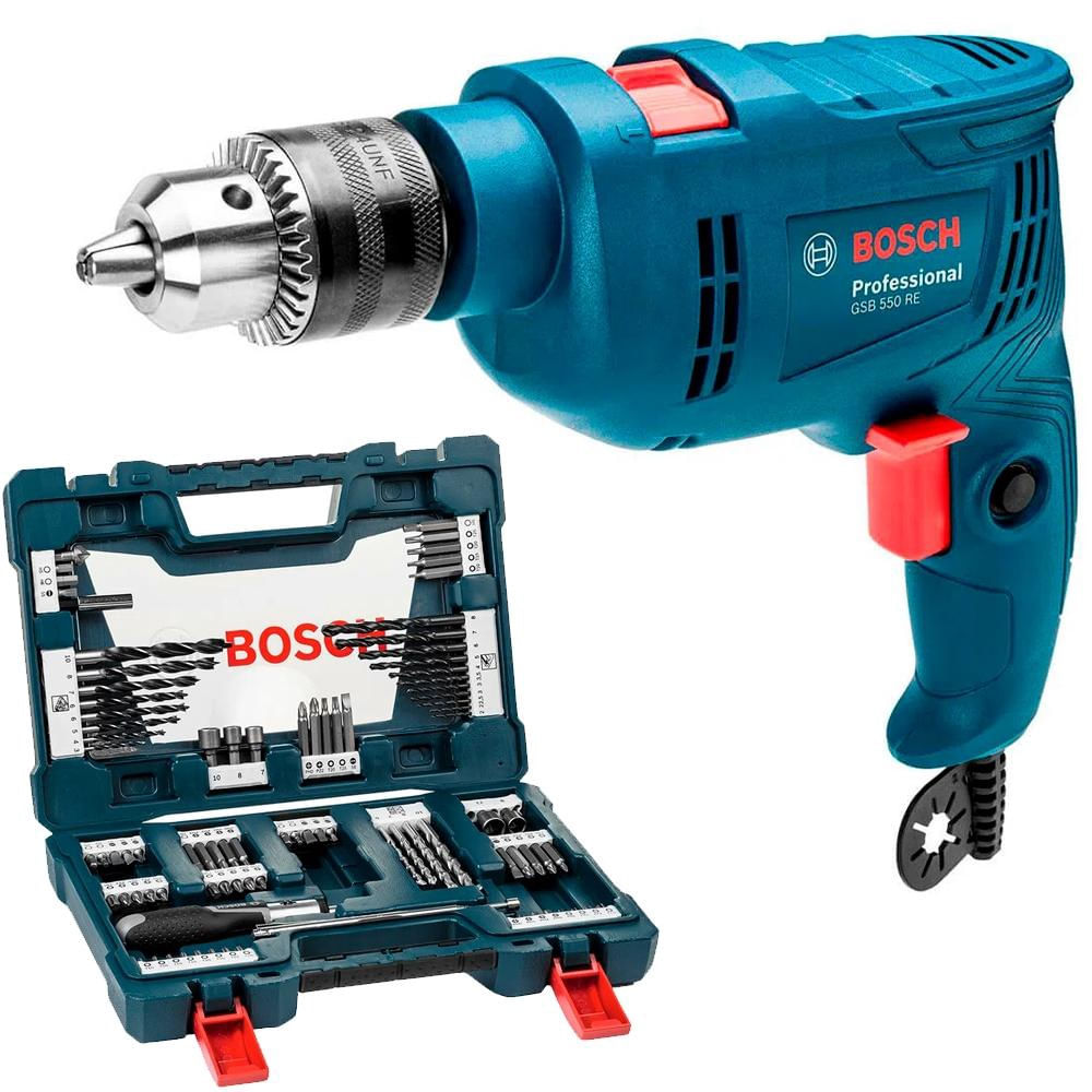Furadeira gsb 550 re 127V + Kit Brocas e Bits V-Line 91 Peças Bosch
