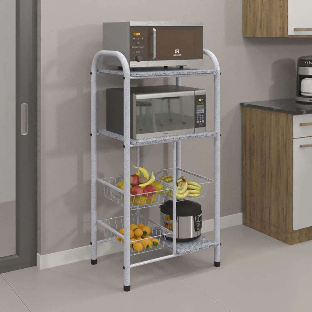 Fruteira Aço e Granito 130x66cm Soma Móveis Suporte Micro-ondas