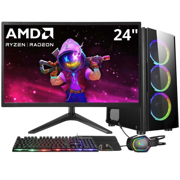 PC Gamer 3green Winner, AMD Ryzen 5 5600G, 16GB DDR4, SSD 512GB, Gráficos Radeon VEGA, Fonte 500W, Monitor 24" LED, Kit Gamer completo - GSW-24009
