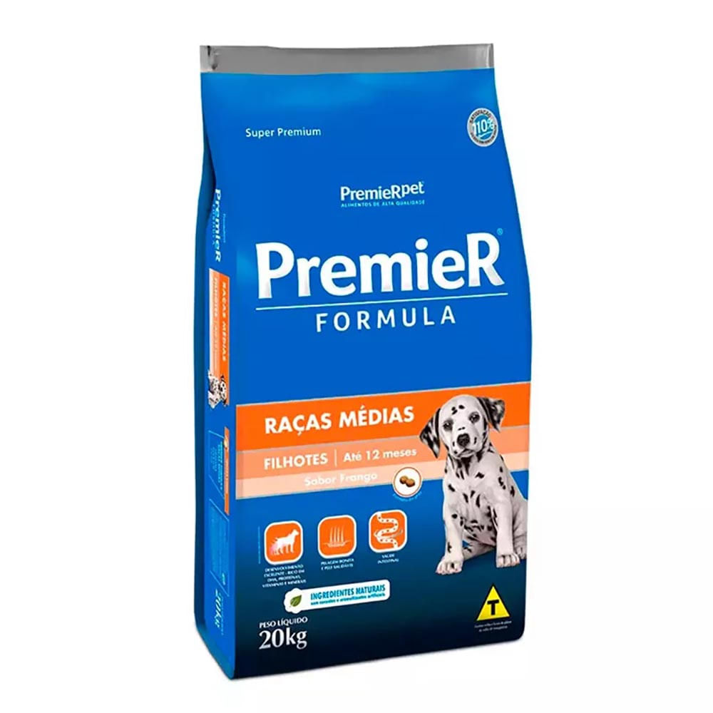 Ração Premier Fórmula Cães Filhotes Raças Médias Frango 20Kg
