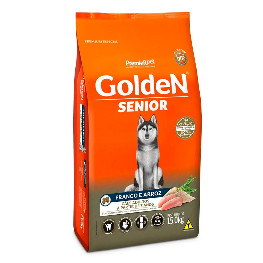 Ração Premier Golden Fórmula Cães Sênior + 7 Anos Frango e Arroz 15kg