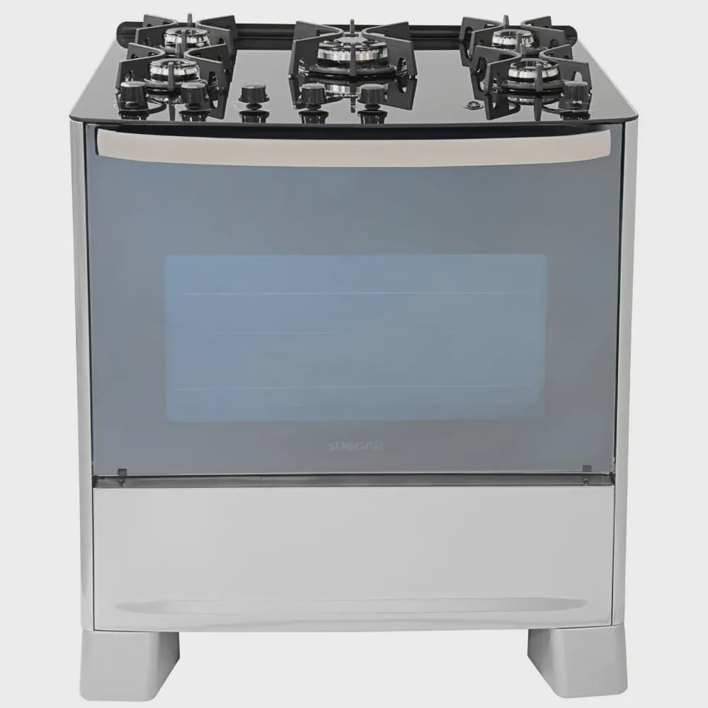 Fogão Suggar Master Grill 5 Queimadores Mesa Vidro Prata Inox FGVMTG511PRIX/FGVMTG512PRIX