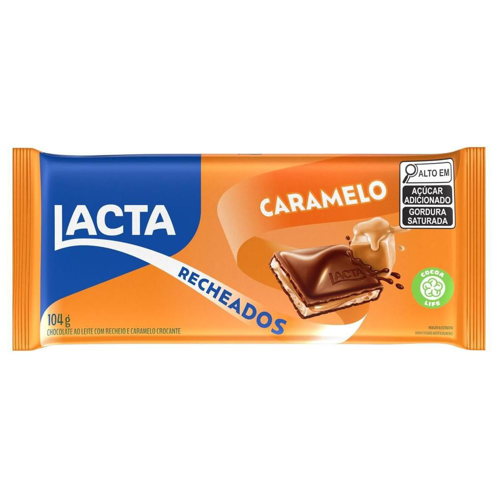 Barra de Chocolate ao Leite Lacta Recheio de Caramelo 104g Cremoso
