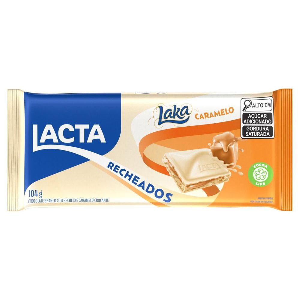Chocolate Branco Recheado Lacta Laka Caramelo Salgado e Baunilha 104g Crocante