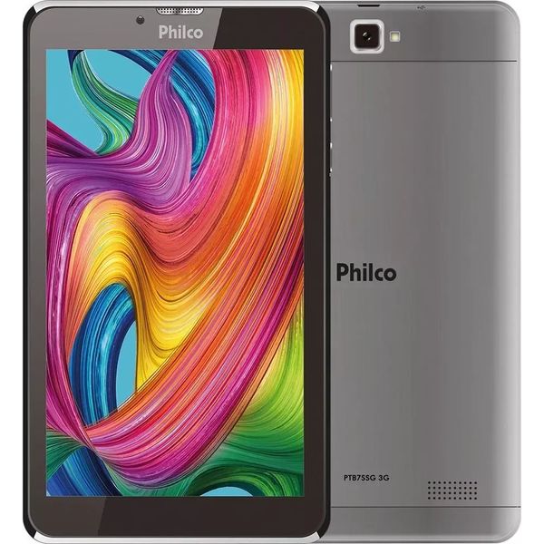 Tablet Philco PTB7SSG 1GB Wi-Fi Tela 7" 3G Android Pie 9.0 Processador Quadcore 1.3Ghz - Preto/Cinza