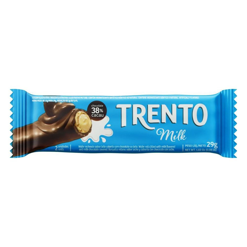 Wafer Recheado Milk Chocolate ao Leite Trento 29g Crocante