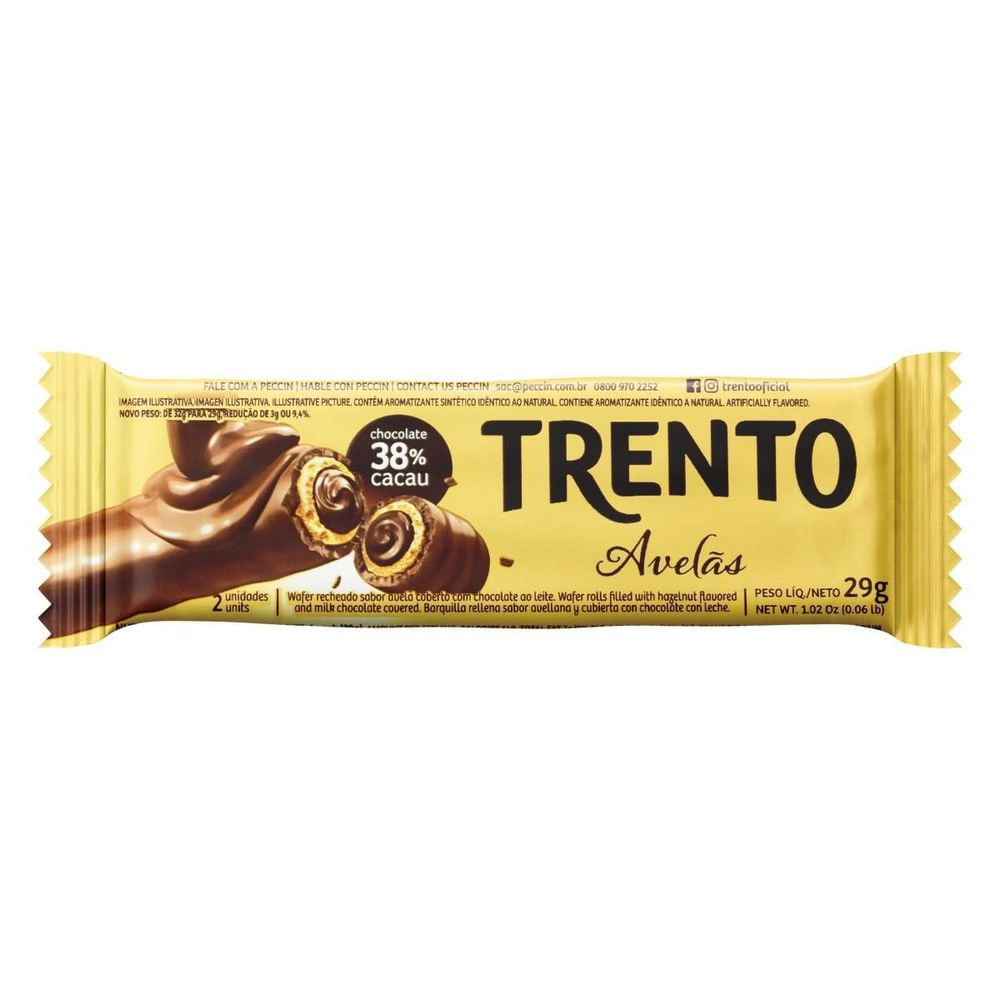 Wafer Recheado Avelã Trento 29g Chocolate 38% Cacau