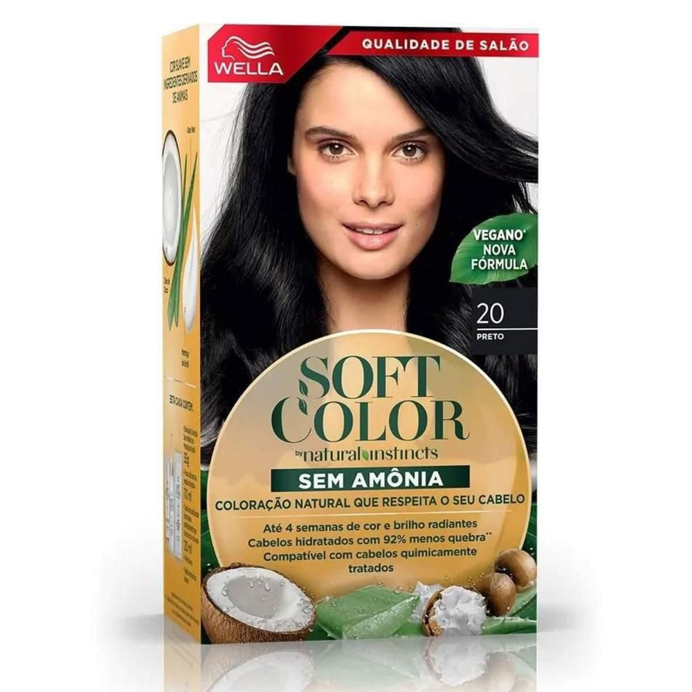 Tonalizante Sem Amônia 20 Negro 145ml Soft Color Wella Vegano Com Óleo de Coco