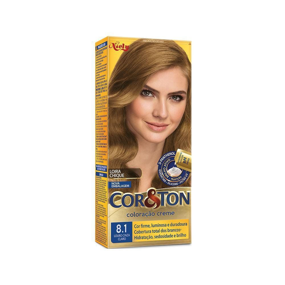 Coloração em Creme Louro Cinza Claro 8.1 Niely Cor&Ton Cobertura Total Fios Brancos Kit