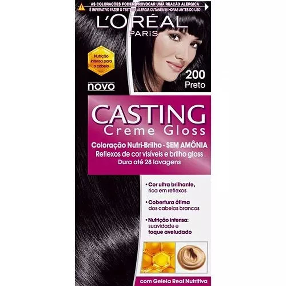 Coloração Creme Brilho Gloss 200 Preto Casting Creme Gloss L'Oréal Paris Sem Amônia Kit