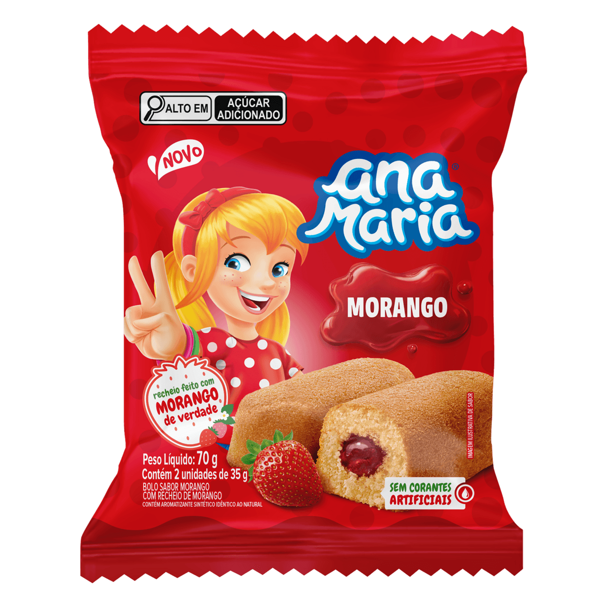 Bolinho Recheio Morango Ana Maria 70g 2 Unidades Lanche Escolar