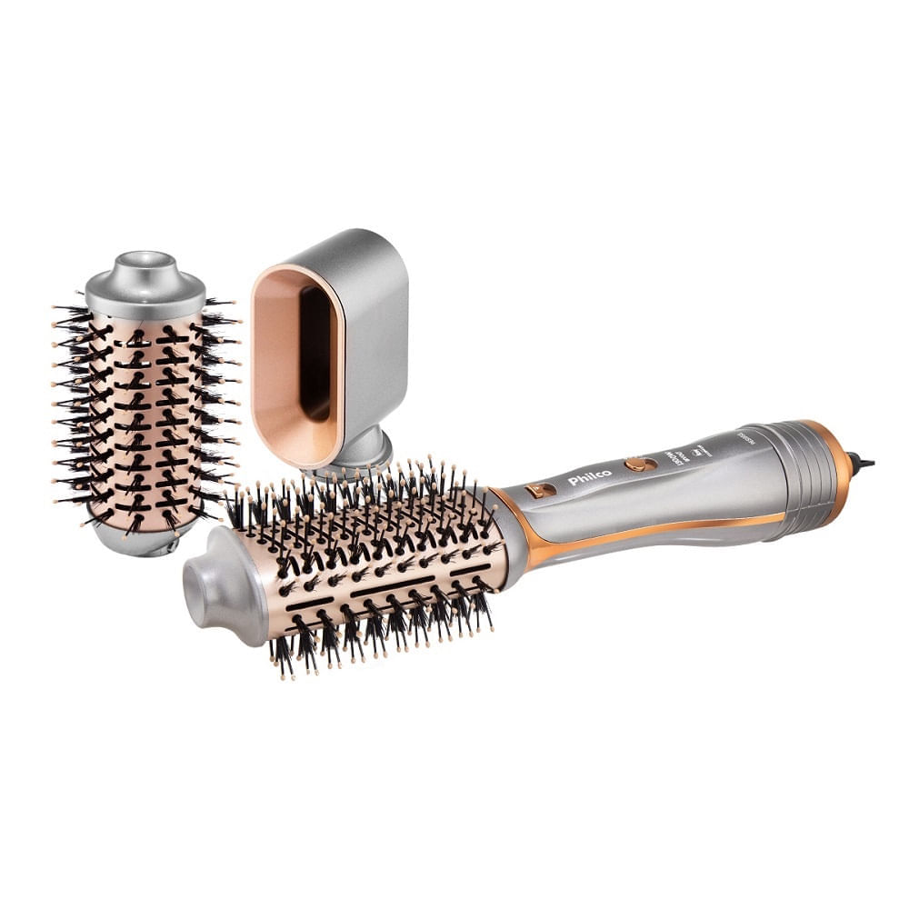 Escova Secadora Philco Cinza e Rosa Bivolt 1300W 4 em 1 Íon Tourmaline