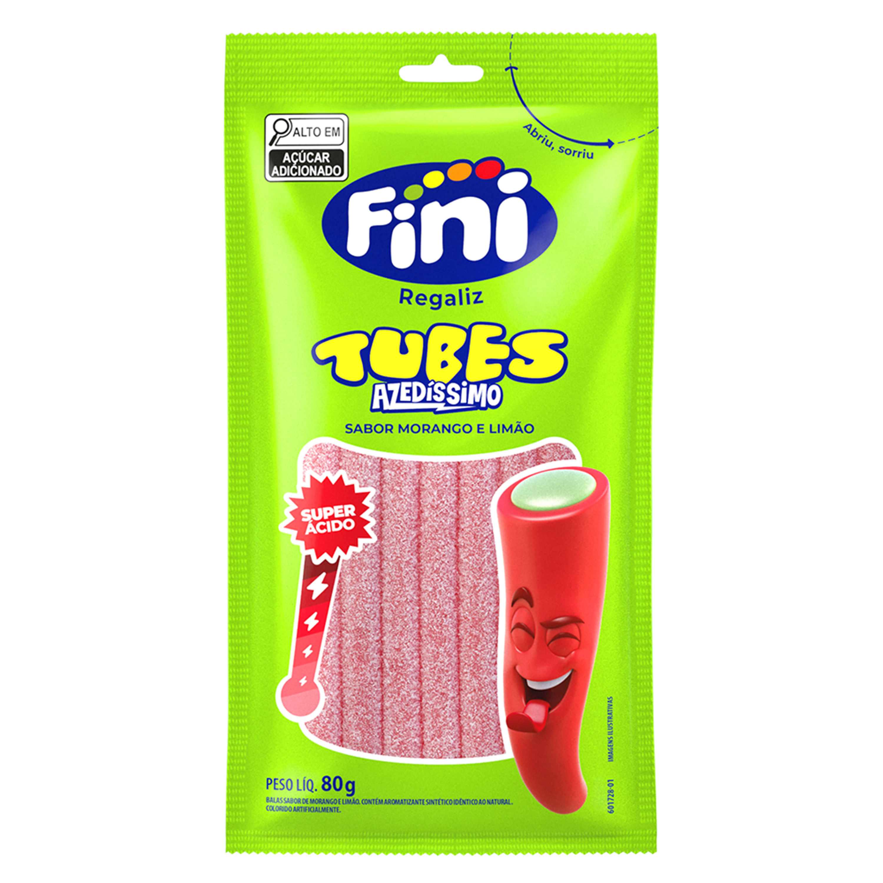 Bala de Gelatina Tubes Azedinho Morango e Limão Fini 80g Cítrico