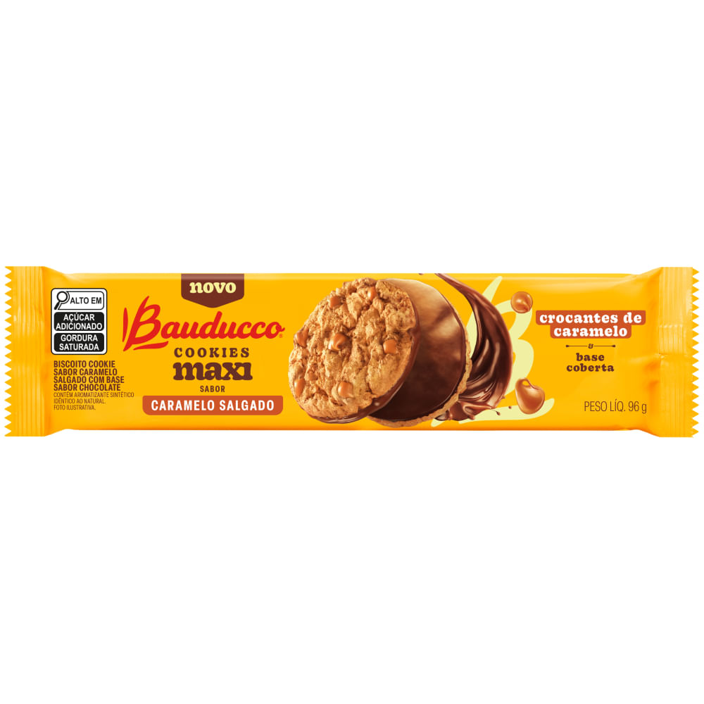 Cookie Caramelo Salgado Maxi Bauducco 96g Cobertura Chocolate