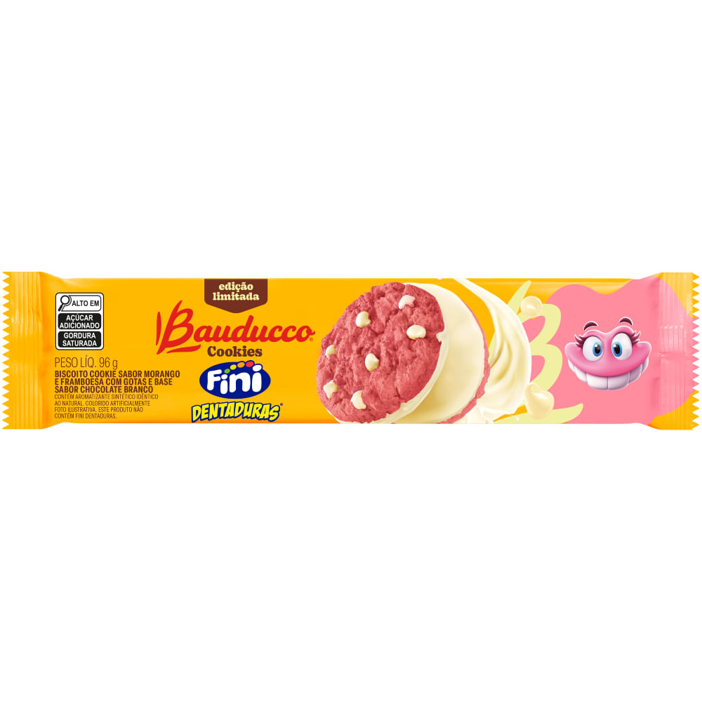 Cookie Morango e Framboesa Bauducco Maxi Fini 96g Chocolate Branco