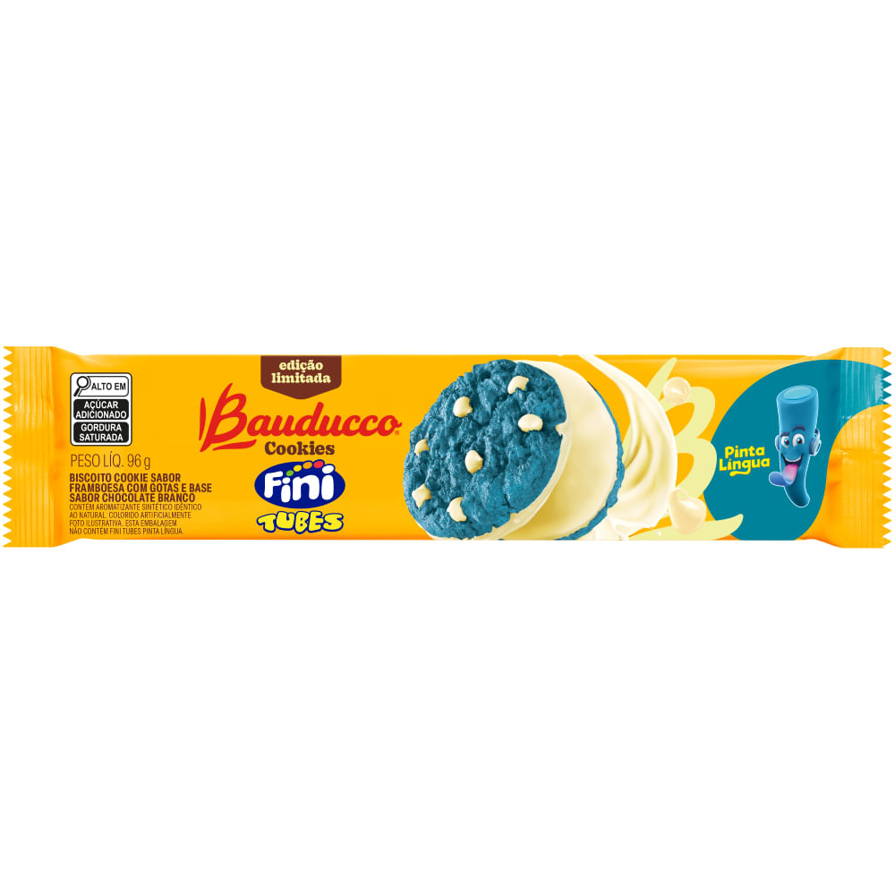 Cookie Framboesa Chocolate Branco Bauducco Fini 96g Edição Limitada