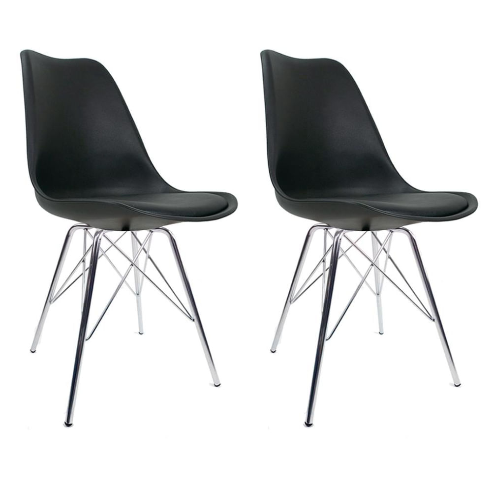 Conjunto 2 Cadeiras Estofadas Mobly Tower Polipropileno e Aço Preto