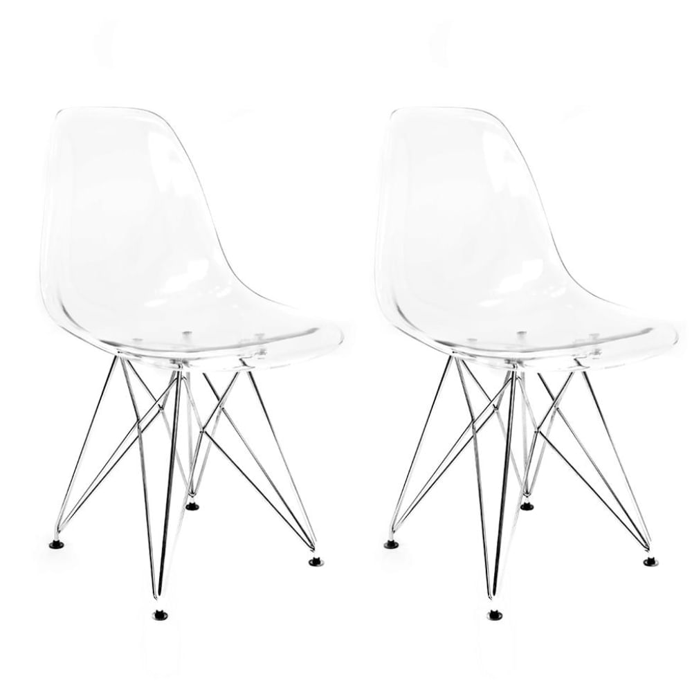 Conjunto 2 Cadeiras Infantil Mobly Eames Policarbonato e Aço Transparente