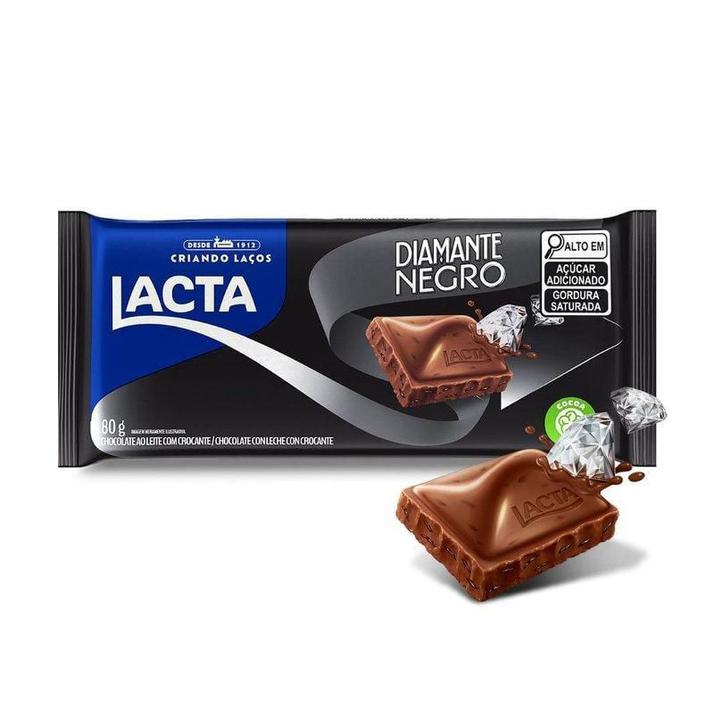 Chocolate ao Leite Lacta Diamante Negro 80g Barra com Crocantes