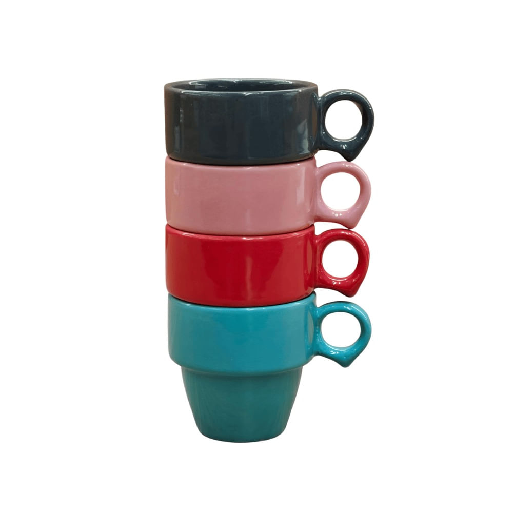 Conjunto de Canecas de Cerâmica Casual Home S08Z00292 4 Peças 90ml Colorido