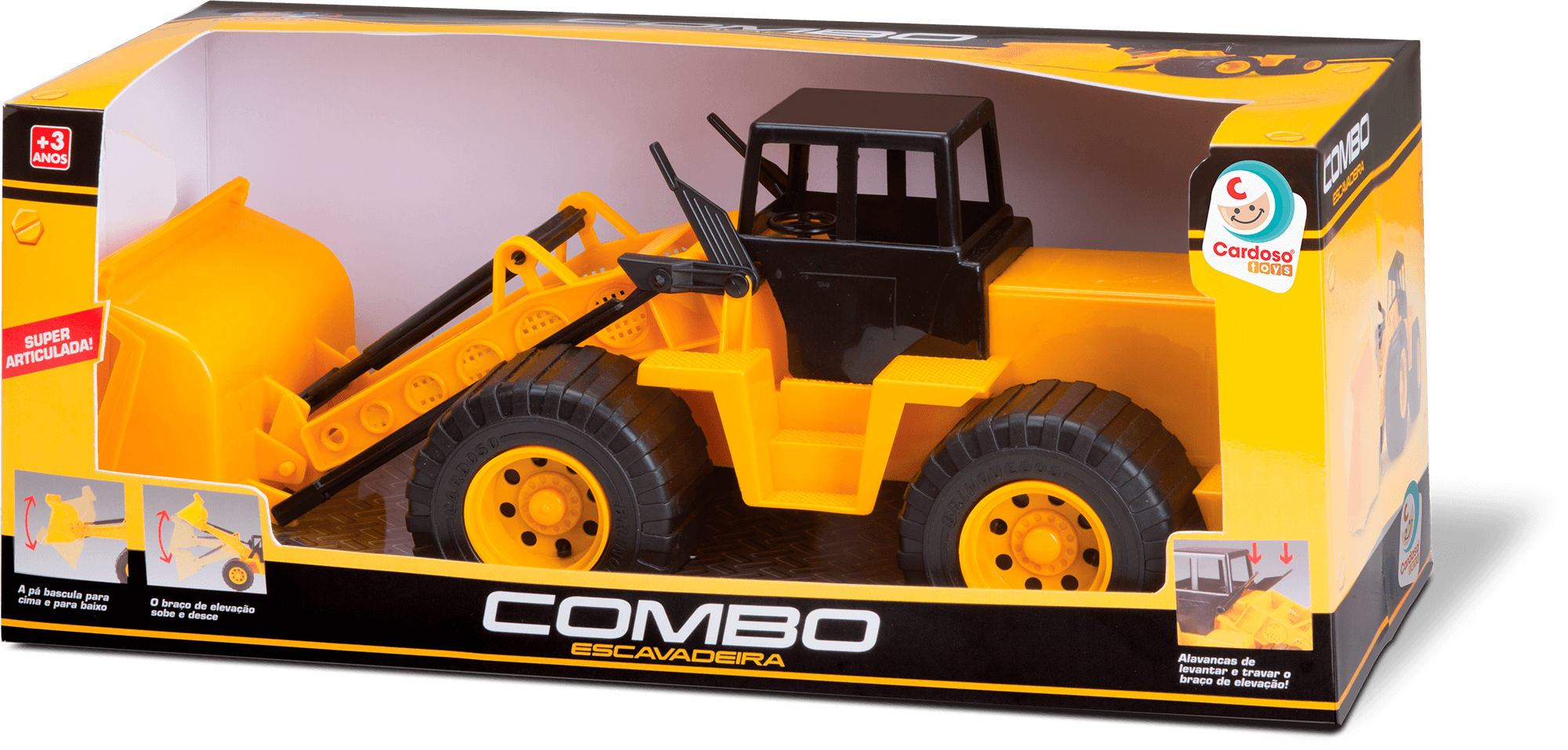 Trator Escavadeira de Brinquedo Infantil Cardoso Toys Roda Livre Amarelo
