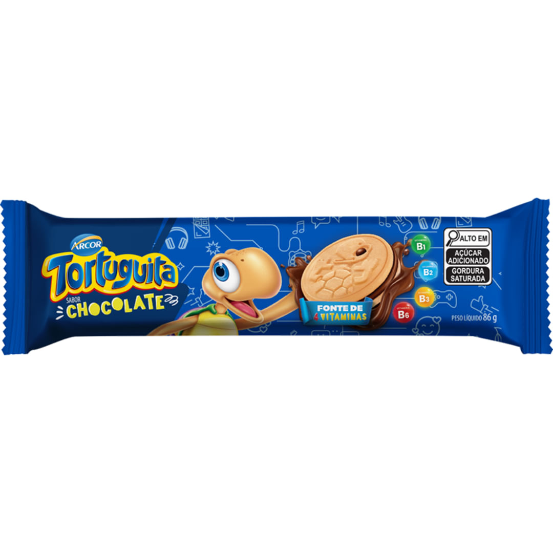 Biscoito Recheado Chocolate Tortuguita Arcor 86g Vitaminado
