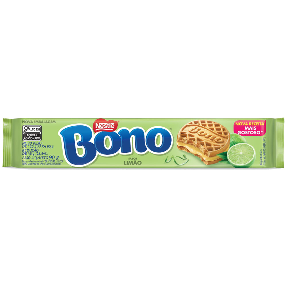 Biscoito Recheado Limão Bono Nestlé 90g Crocante