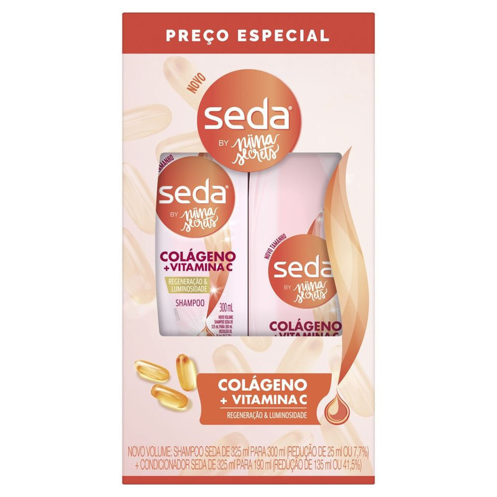 Kit Shampoo 300ml e Condicionador 190ml Seda Niina Secrets Colágeno e Vitamina C Hidratação e Brilho