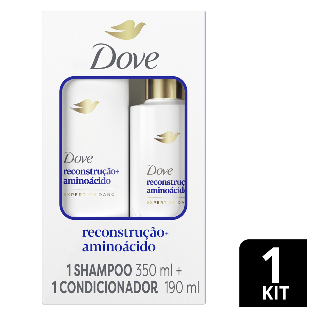Kit Shampoo 350ml Condicionador 175ml Dove Reconstrução Aminoácido Cabelos Danificados