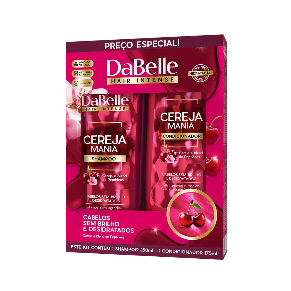 Kit Shampoo e Condicionador Hidratação Profunda 425ml DaBelle Cereja Mania Brilho Intenso