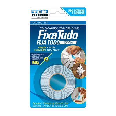 Fita Adesiva Espuma Dupla Face 12mm x 1,5m Tekbond Uso Interno e Externo