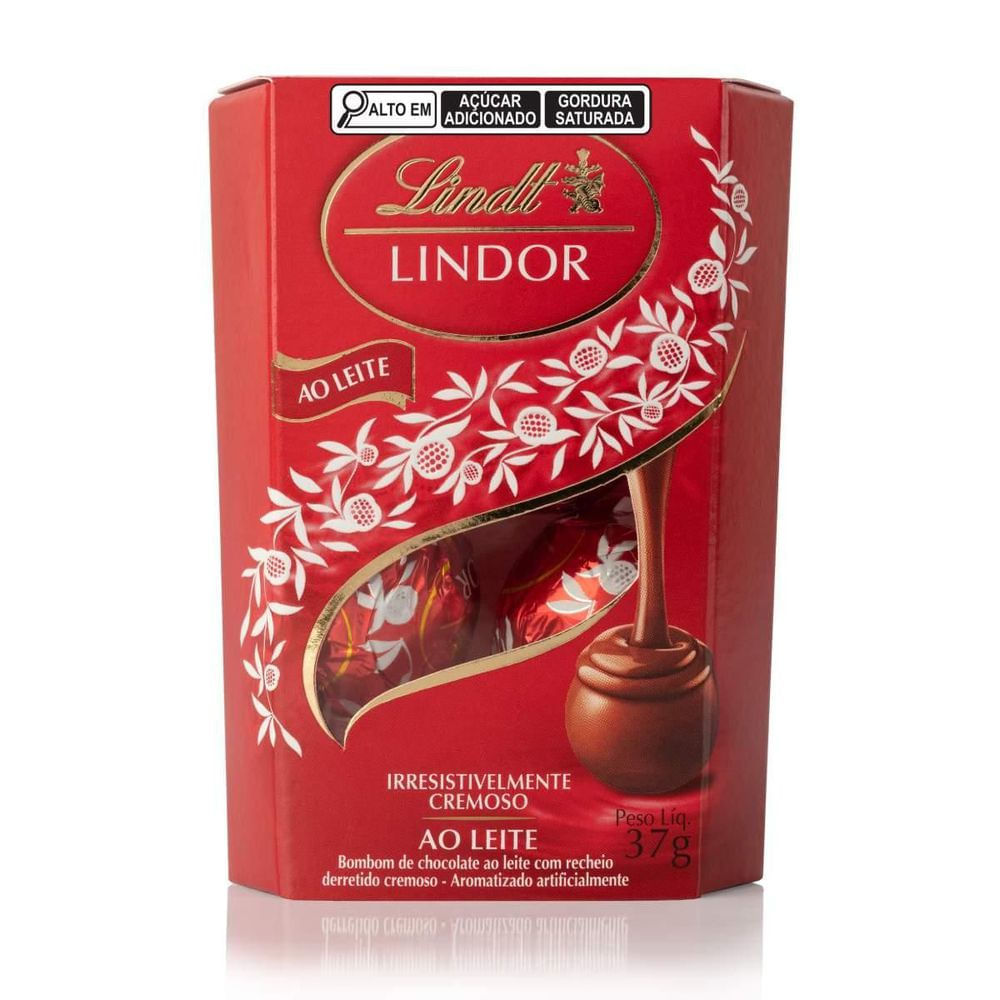Caixa de Bombons Lindor Chocolate ao Leite Lindt 37g 3 Unidades Trufado Suíço