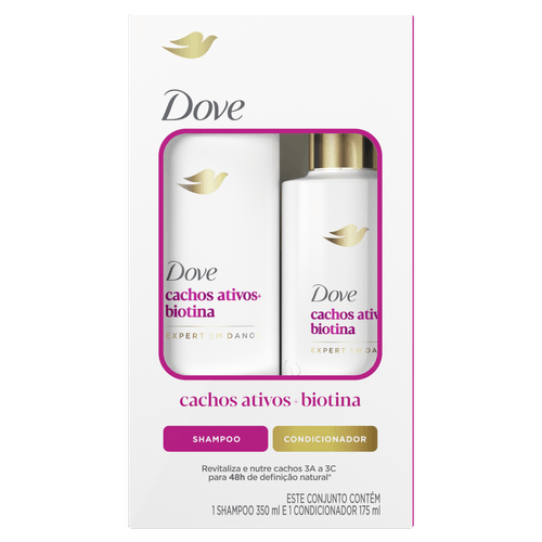 Kit Shampoo 350ml e Condicionador 175ml Dove Cachos Ativos Biotina Nutrição e Definição