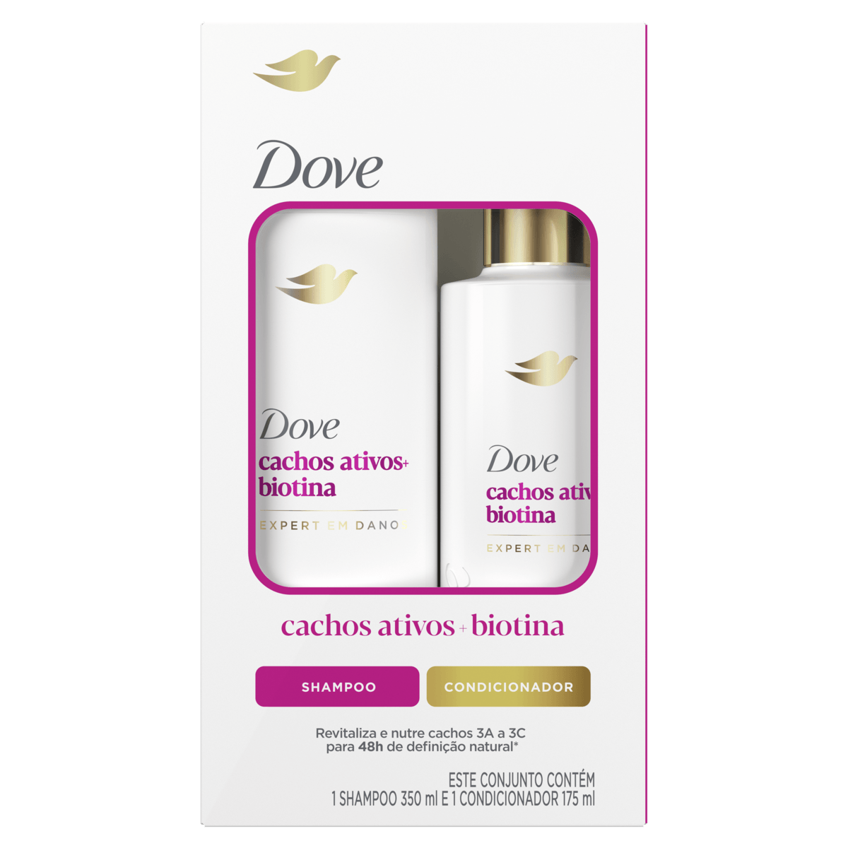 Kit Shampoo 350ml e Condicionador 175ml Dove Cachos Ativos Biotina Nutrição e Definição
