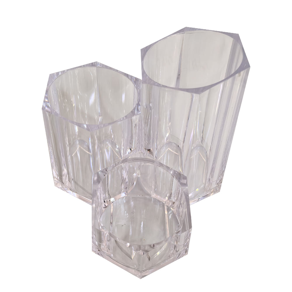 Organizador de Maquiagem Poliestireno 14cm Eleganza 3 Divisórias Transparente