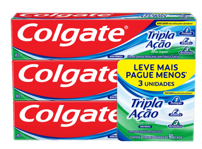 Creme Dental Proteção Anticárie Colgate Tripla Ação Menta Original Kit 3 Unidades 90g