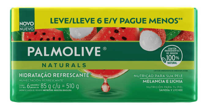 Sabonete em Barra Hidratante Palmolive Naturals Melancia e Lichia 6 Unidades 85g