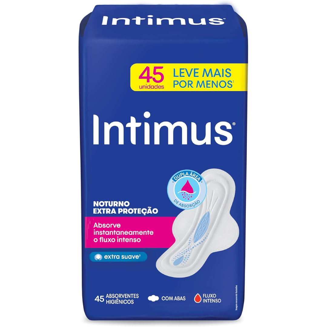 Absorvente Fluxo Intenso Intimus Noturno Extra Proteção Suave 45 Unidades