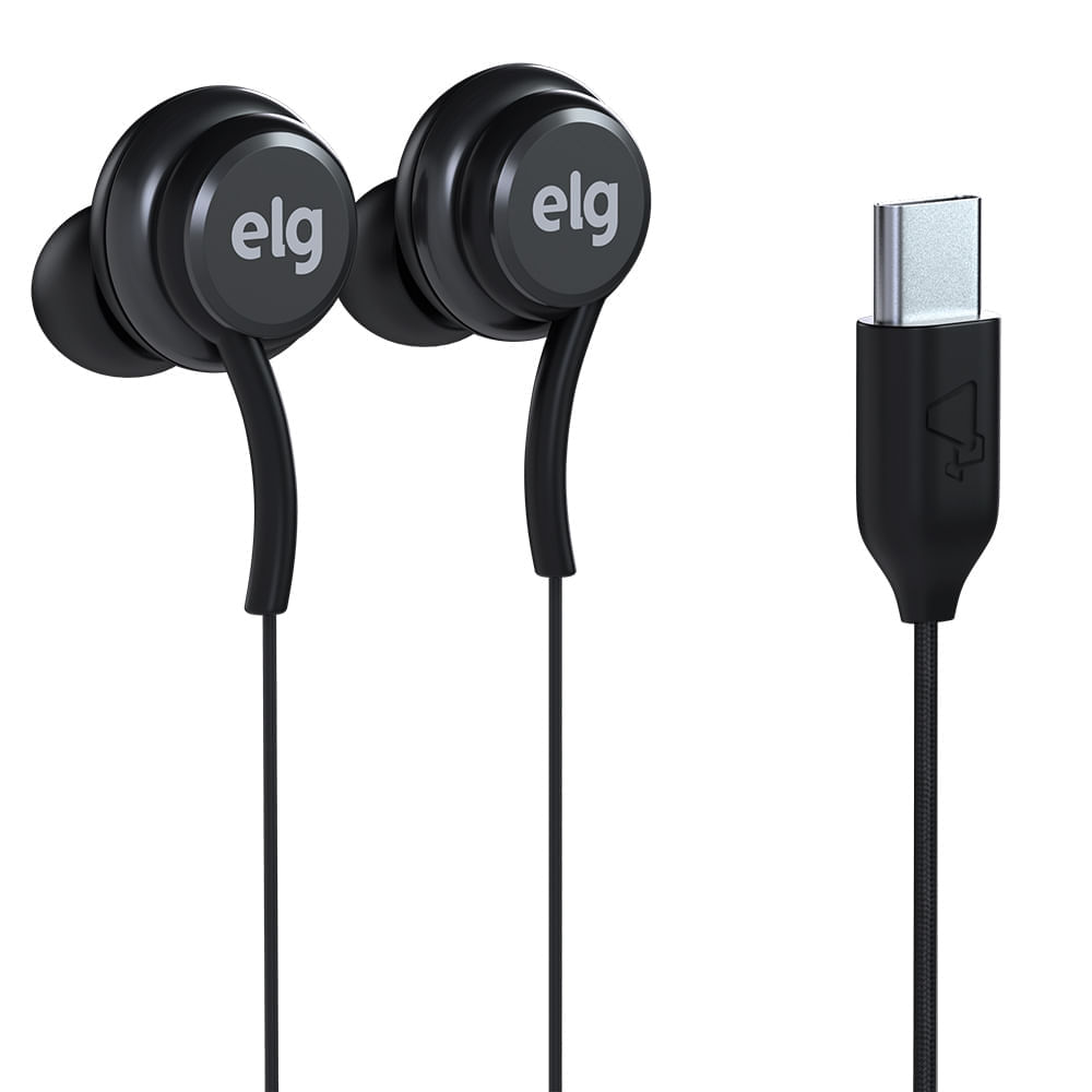 Fone de Ouvido USB-C ELG EPTCBK com Microfone Preto