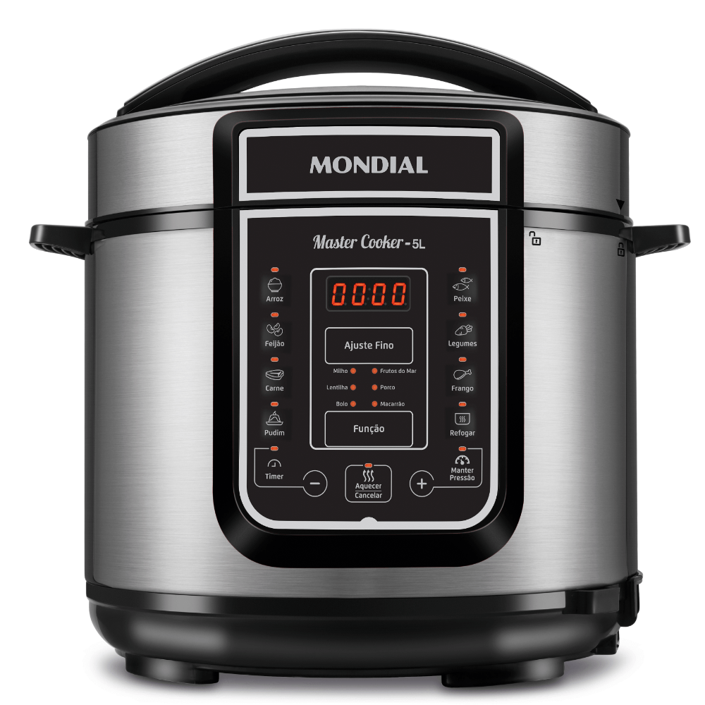 Panela de Pressão Elétrica Mondial 5L Preto/Inox 110V Digital 14 Funções Programável 24h