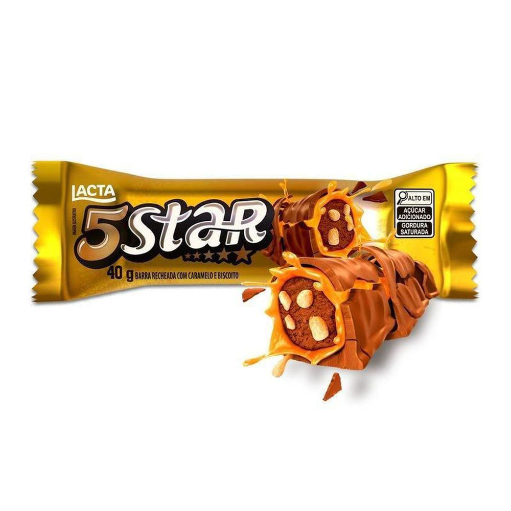 Lacta Chocolate 5 Star 40g — recheio macio com biscoito e caramelo