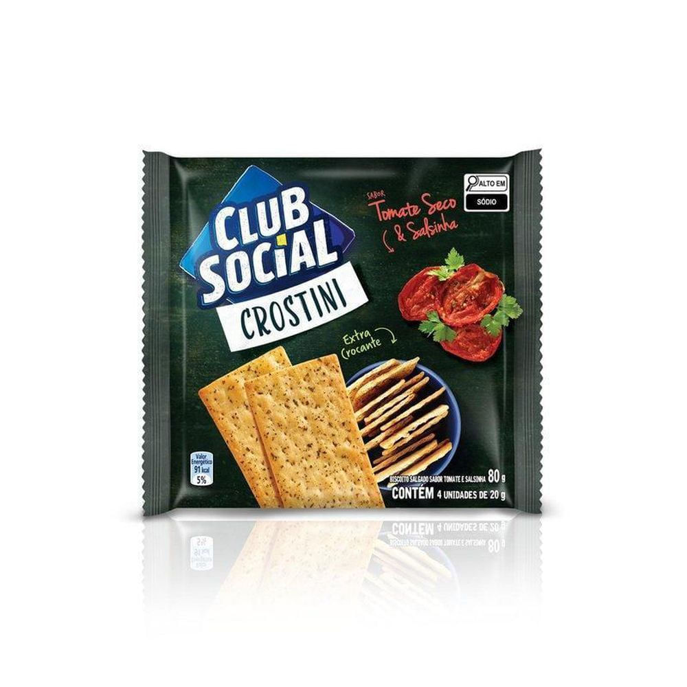Biscoito Salgado Crostini Tomate Seco e Salsinha Club Social 80g Multipack Extra Crocante